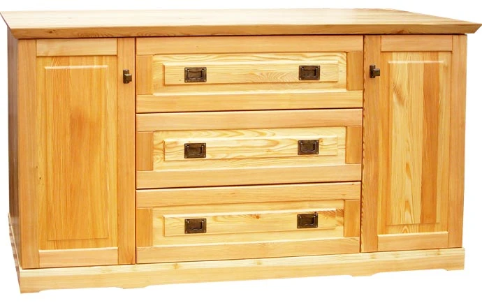komoda drewniana KDM14a, drewno modrzew lakierowany bezbarwny, front prosty, wieniec prosty, blat pogrubiany z kolekcji MODERN za doplata, uchwyty MODERN za doplata