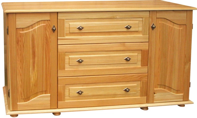 komoda drewniana KDM14a, drewno modrzew lakierowany bezbarwny, front fala, stopka