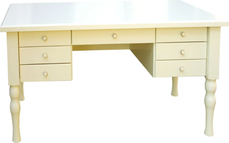 Biurko drewniane BDM-100, drewno lite w kolorze ecru, uchwyty porcelanowe
