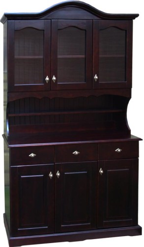 kredens drewniany KRM2, drewno modrzew lakierowany, kolor wenge, front luk nadstawka, front komoda prosty, wieniec gorny ozdobny, wieniec dolny prosty