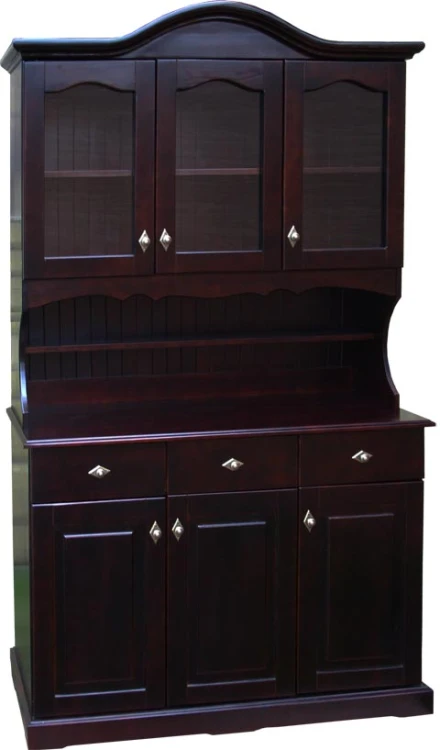 kredens drewniany KRM2, drewno modrzew lakierowany, kolor wenge, front luk nadstawka, front komoda prosty, wieniec gorny ozdobny, wieniec dolny prosty