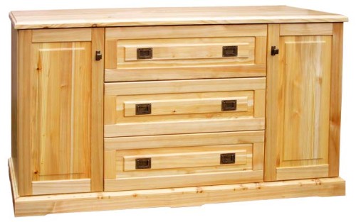 komoda drewniana KDM14a, drewno modrzew lakierowany bezbarwny, front prosty, wieniec prosty, uchwyty MODERN za doplata