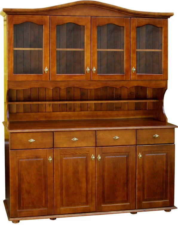 kredens drewniany KRM3,kolor orzech bolonski ,front luk, wieniec gorny ozdobny, wieniec dolny stopka