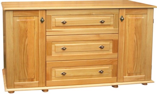 komoda drewniana KDM14a, drewno modrzew lakierowany bezbarwny, front prosty, stopka