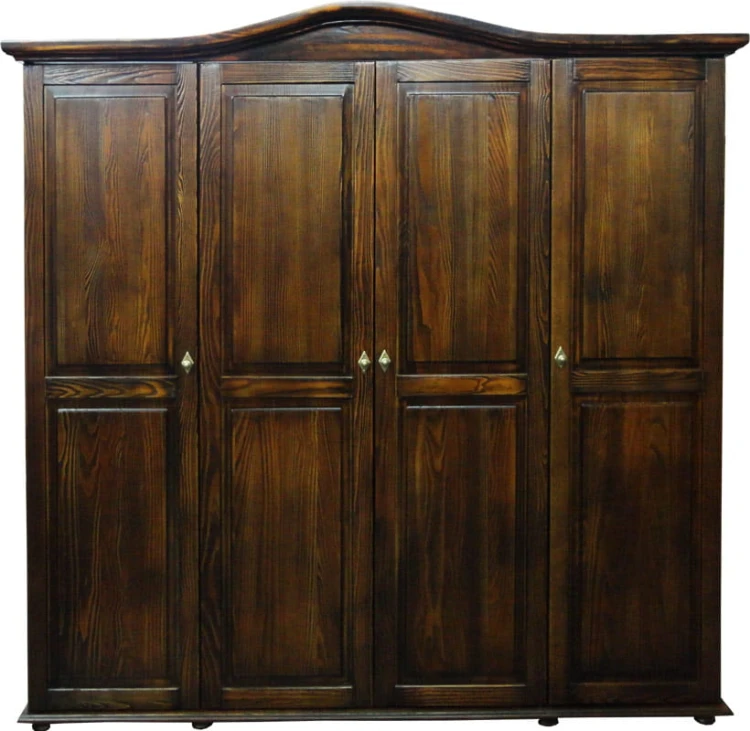 Szafa drewniana SDM-4a, wykończenie: patyna brąz RETRO, wieniec górny - prosty, wieniec dolny - stopka, front drzwi - proste, uchwyt A1013 stare złoto ze szyldem