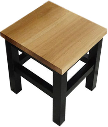 Taboret z blatem dębowym kwadratowy 35x35cm, nogi czarne drewniane